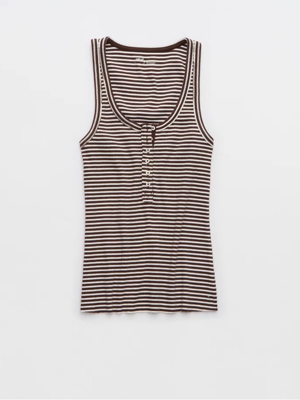 aerie Brown & White Striped Henley Tank